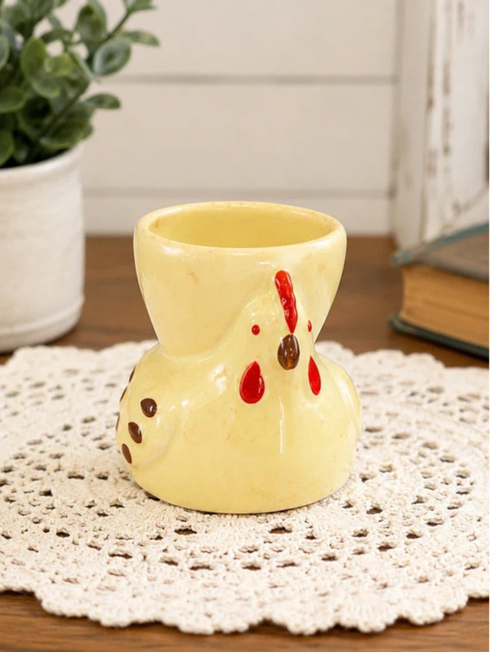 Vintage Ceramic Chicken Egg Cup | Farmhouse Rooster Hen Egg Holder | Cottage
